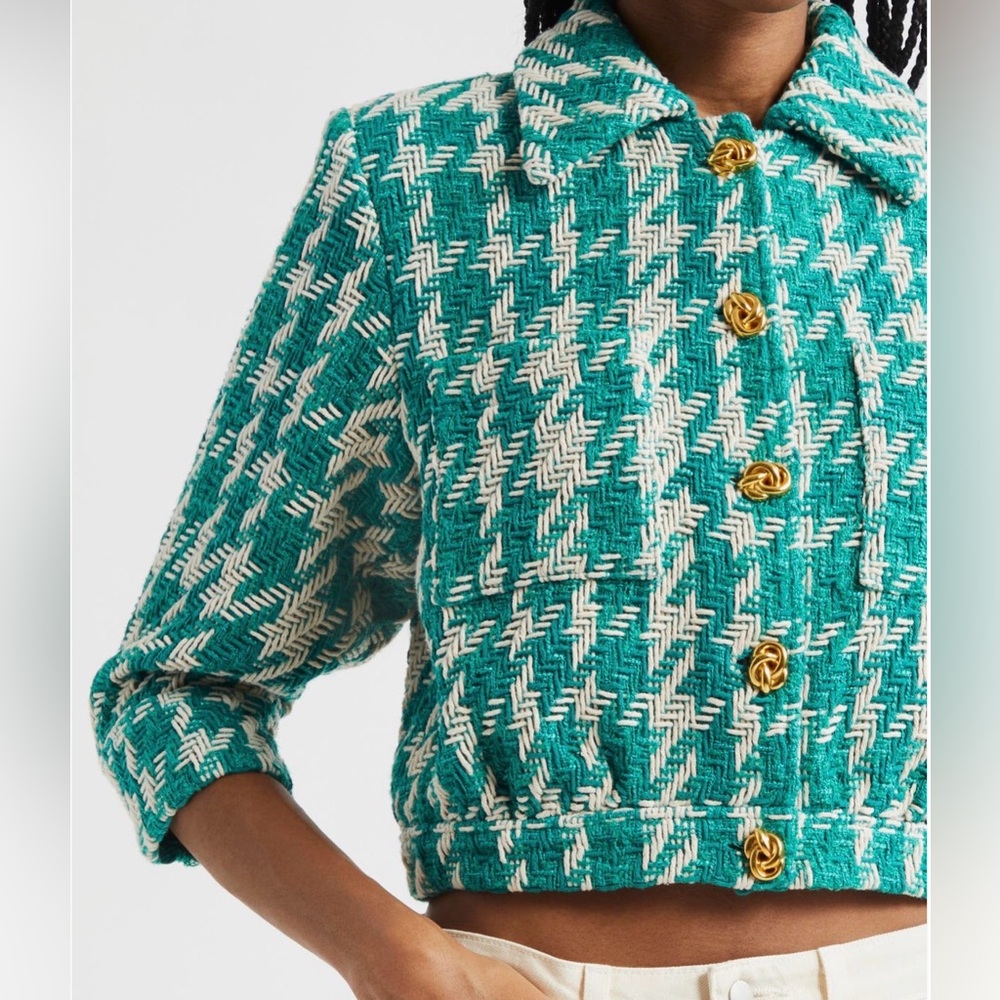 NWT L'AGENCE Jia Houndstooth Tweed Cropped Jacket
